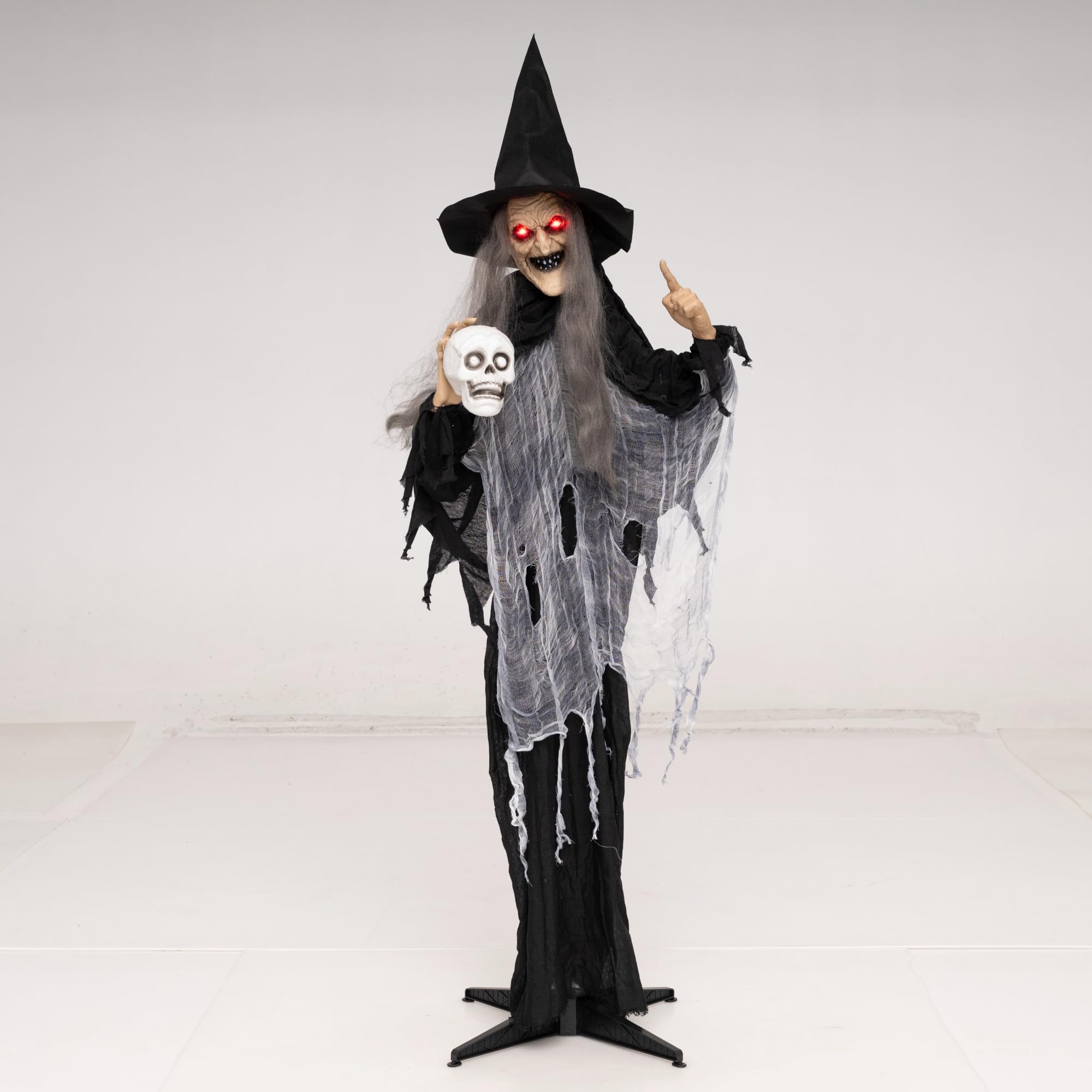 Tangkula 6.3 FT Animated Halloween Standing Talking Witch with Skull